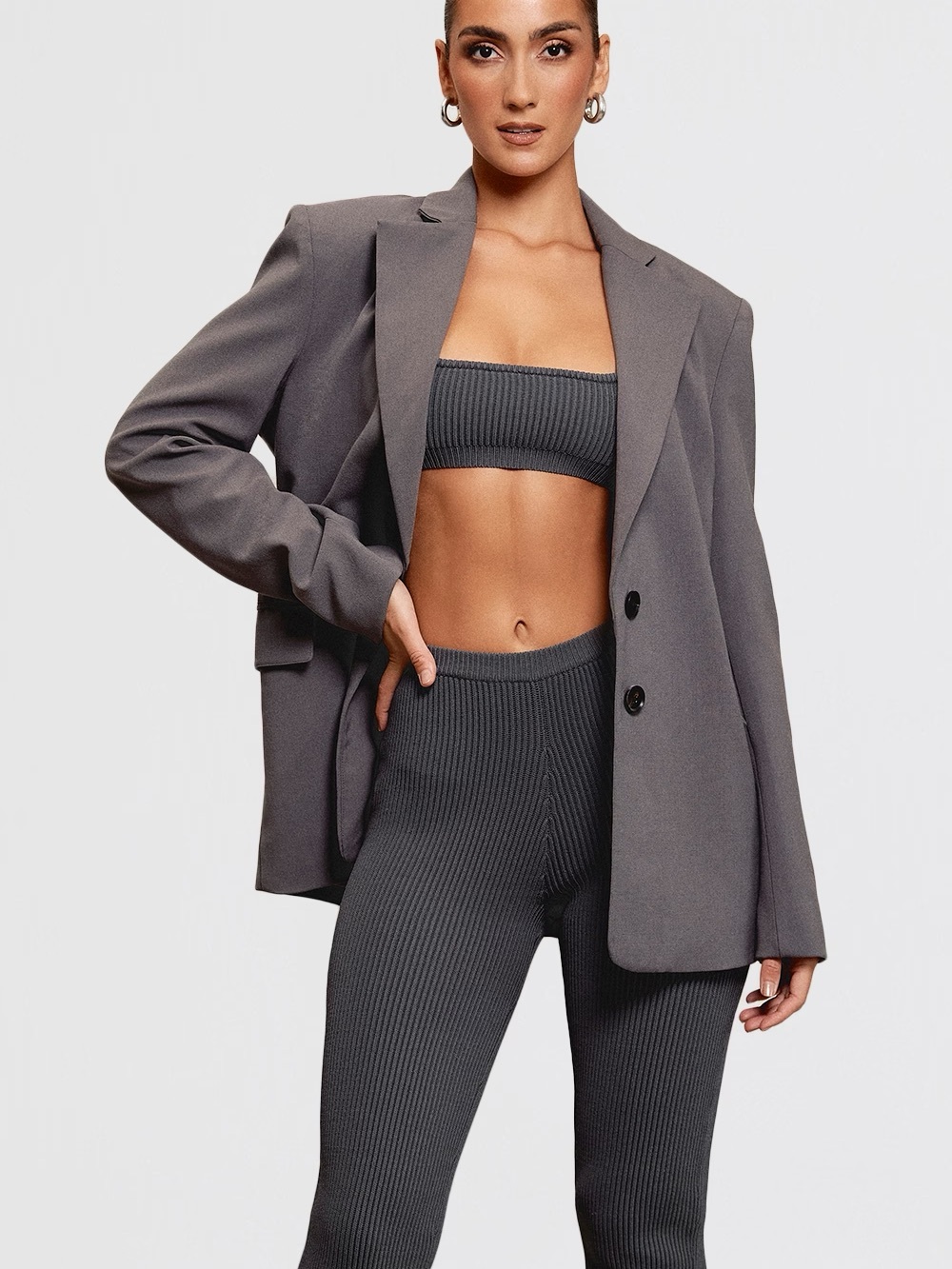 House of CB Aline Charcoal Dark Gray Oversized Single-Breasted Blazer